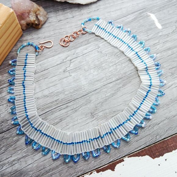 Iridescent Seed Bead Choker, Adjustable Choker Necklace, Artisan Boho Statement - Picture 3 of 7